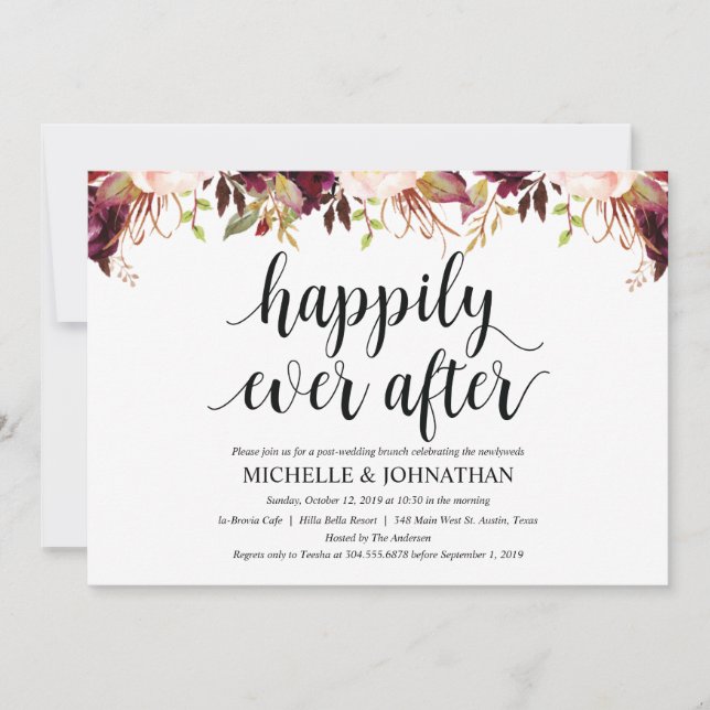 Rustic Burgundy Post Wedding Invitation Card (Front)