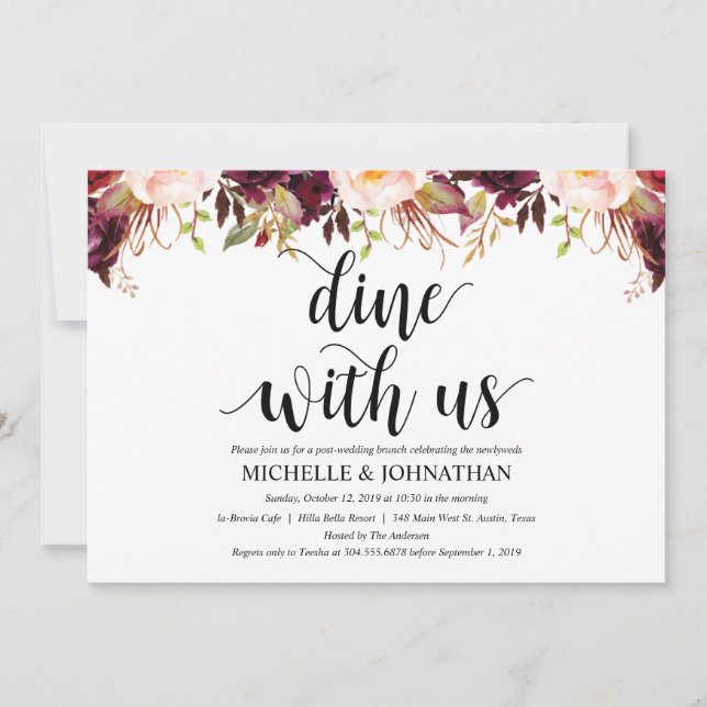 Rustic Burgundy Post Wedding Invitation Cards (Front)