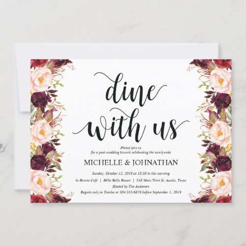 Rustic Burgundy Post Wedding Invitation Cards