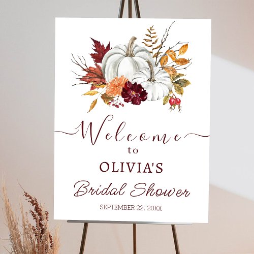 Rustic Burgundy Pumpkin Bridal Shower Welcome  Foam Board