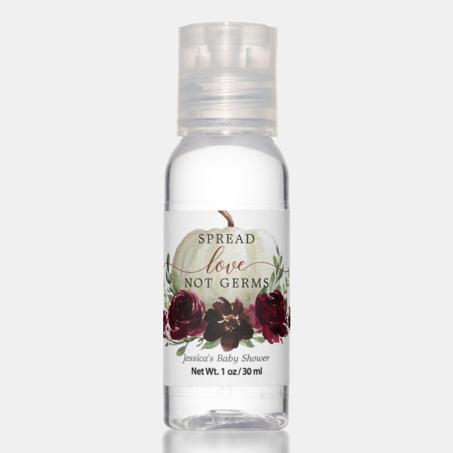 Rustic Burgundy Pumpkin Spread Love Not Germs Hand Sanitizer (Front)