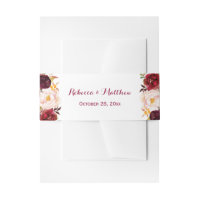 Rustic Burgundy Red Botanical Floral Wedding Invitation Belly Band