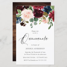 Rustic Burgundy Red Budget Quinceanera Invitation