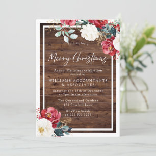 Rustic Burgundy Red Christmas Party Celebration Invitation