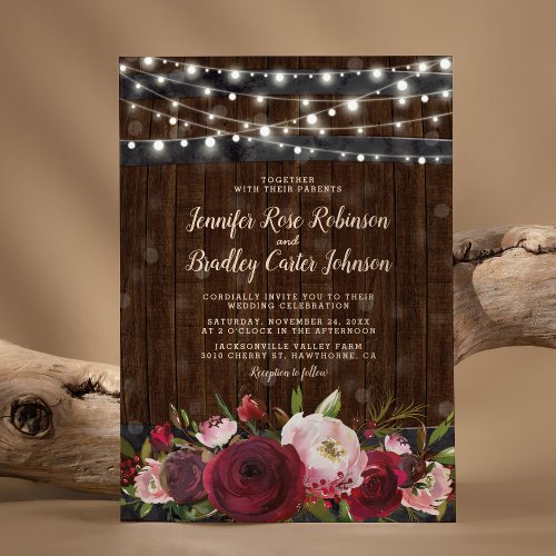 Rustic Burgundy Red Floral Barrel Wedding Invitation