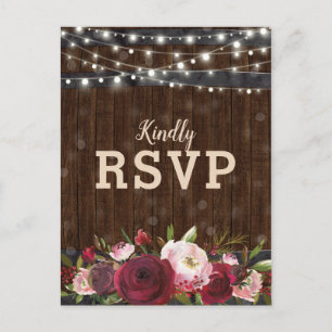 Rustic Burgundy Red Floral Barrel Wedding RSVP Invitation Postcard