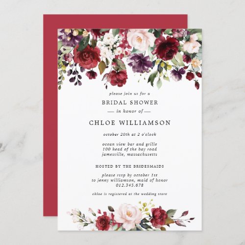 Rustic Burgundy Red Floral Bridal Shower Invitation