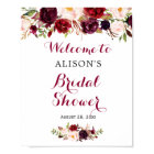 Rustic Burgundy Red Floral Bridal Shower Sign
