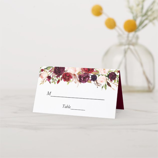 name place card wedding/parties x 3 Personalised burgundy table menu 