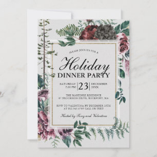 Rustic Burgundy Red Floral Christmas Party Invitation
