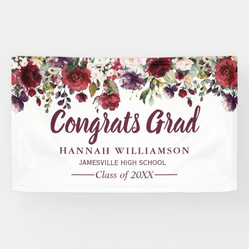 Rustic Burgundy Red Floral Graduation Party Banner