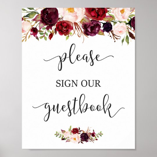 rustic burgundy red floral guestbook wedding sign guestbook for wedding