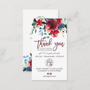 Rustic burgundy red floral logo order thank you business card