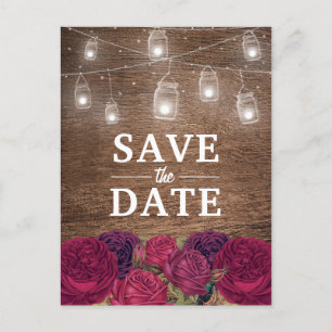 Rustic Burgundy Red Floral Save the Date Announcement Postcard