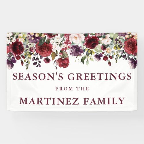 Rustic Burgundy Red Floral Seasons Greetings Banner