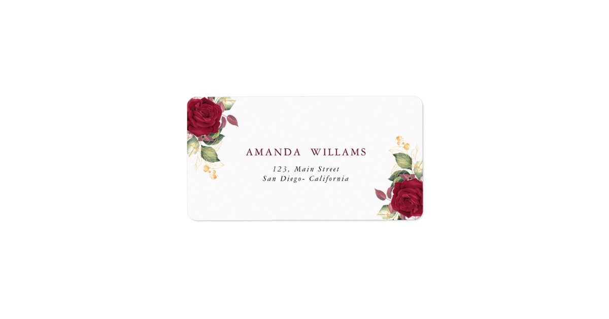 Rustic Burgundy Red Floral Wedding Return Address Label | Zazzle