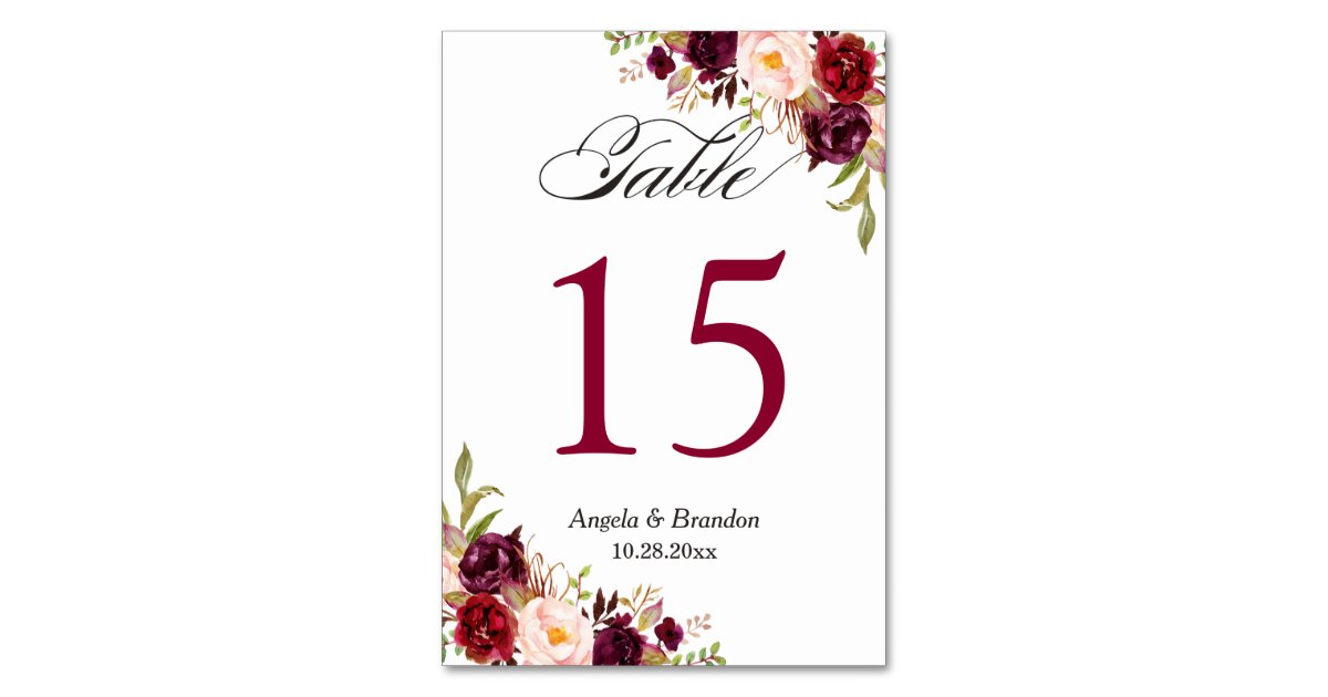 Download Rustic Burgundy Red Floral Wedding Table Number | Zazzle.com