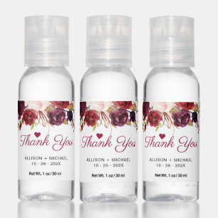 Rustic Burgundy Red Floral Wedding Thank You Favor Hand Sanitizer