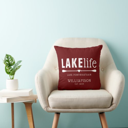 Rustic Burgundy Red Lake Life Paddles Throw Pillow