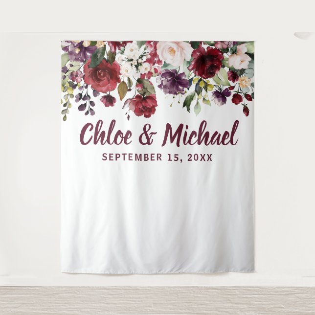 Rustic Burgundy Red Photo Booth Wedding Backdrop (Front)