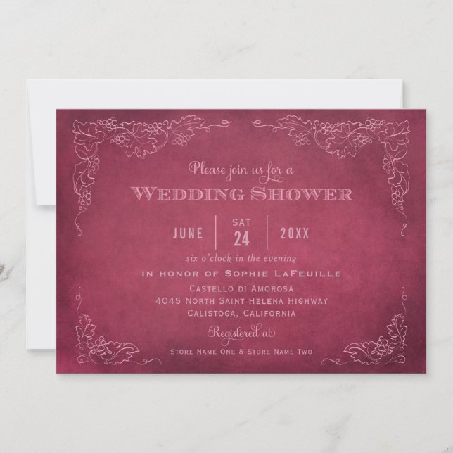 Rustic Burgundy Red Vineyard Wedding Shower Invitation (Front)