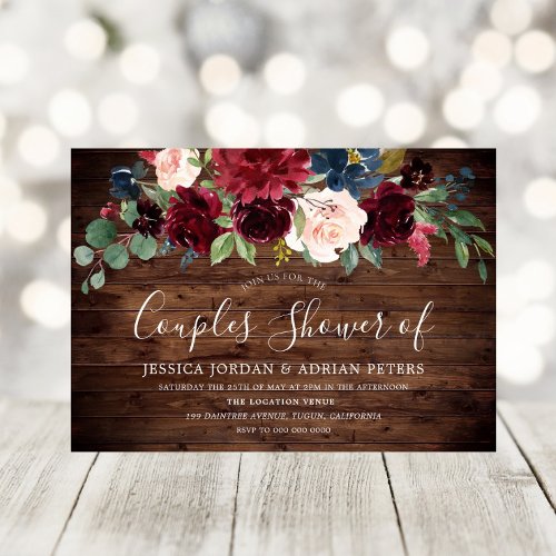 Rustic Burgundy Red Wine Couples Shower Invitation