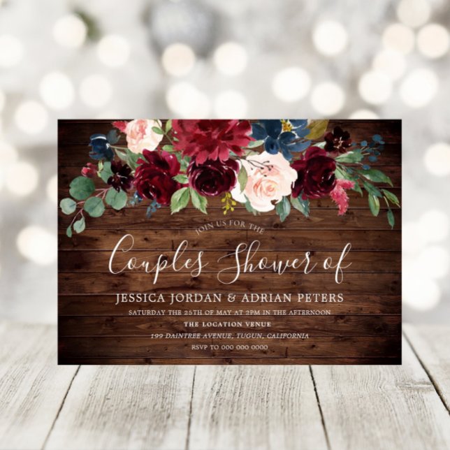 Rustic Burgundy Red Wine Couples Shower Invitation (Creator Uploaded)