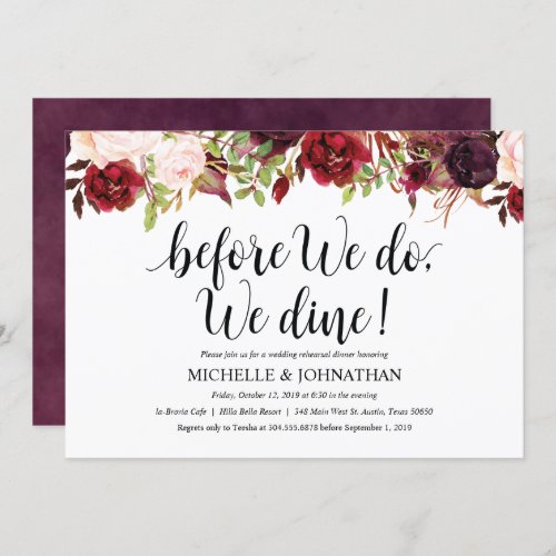 Rustic Burgundy Rehearsal Wedding Dinner Invite