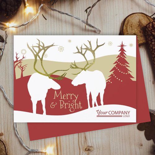 Rustic Burgundy Reindeer Company Holiday Card