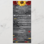 Rustic Burgundy Rose Gold Sunflower Wedding Program<br><div class="desc">Are sunflowers and roses adding to the beauty of your wedding ceremony? Here are rustic burgundy red rose and sunflower wedding programs that you can effortlessly personalize for your guests! The elegant floral watercolor design illustrated by Raphaela Wilson depicts lovely burgundy roses and yellow sunflowers arranged over a vintage barn...</div>