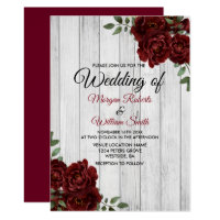 Rustic Burgundy Rose Romantic Wedding Invitation