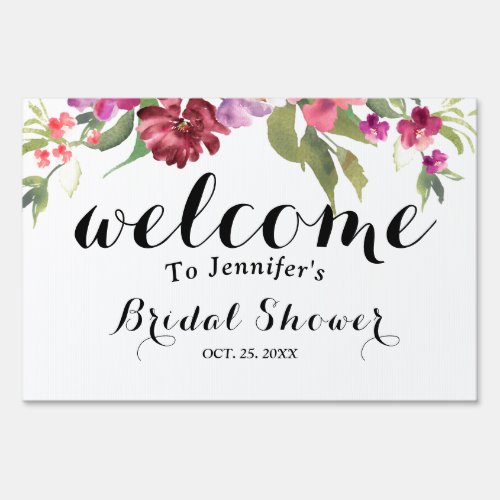 Rustic burgundy roses bridal shower Welcome  Sign