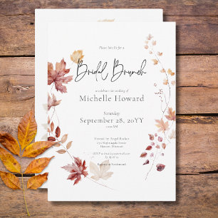 Rustic Burgundy & Rust Fall Leaves Bridal Brunch Invitation