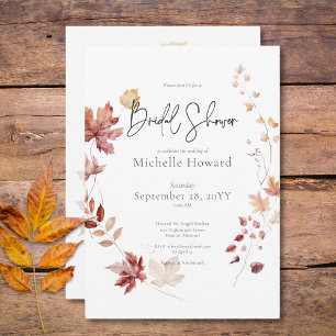 Rustic Burgundy & Rust Fall Leaves Bridal Shower Invitation