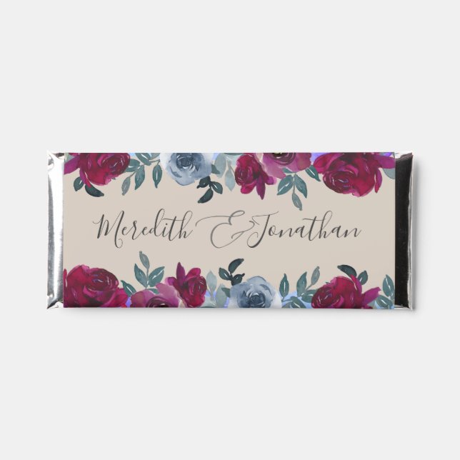    Rustic Burgundy Sage Green Taupe Floral Wedding Hershey Bar Favors (Front)