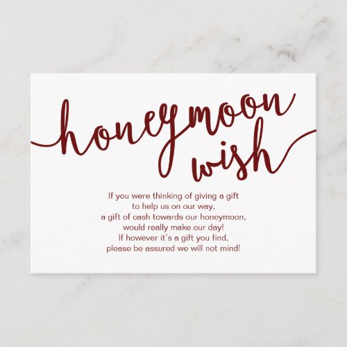 Rustic Burgundy Script Wedding Honeymoon Wish Enclosure Card