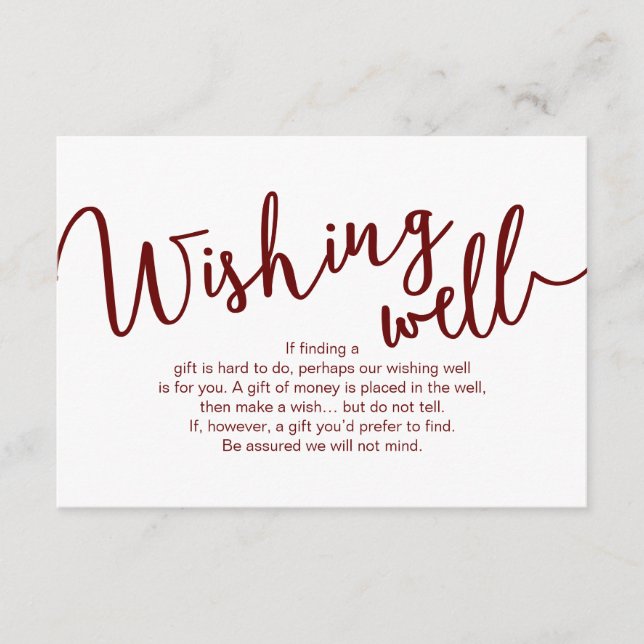 Rustic Burgundy script, Wedding Wishing Well Enclosure Card (Front)