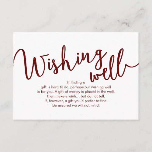 Rustic Burgundy script Wedding Wishing Well Enclosure Card