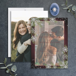 Rustic Burgundy Silver Winter Wood Vellum Wedding Invitation