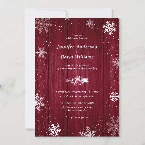 Rustic Burgundy Snowflake Winter Wedding Invitation