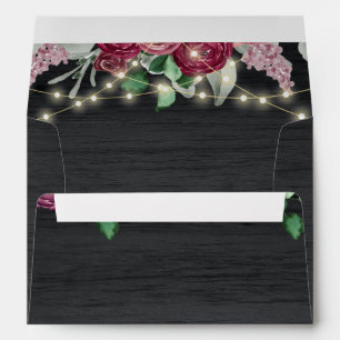 Rustic Burgundy String Lights Mason Jar Wedding Envelope