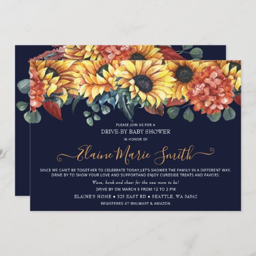 Rustic Burgundy Sunflower Drive Thru Baby Shower Invitation