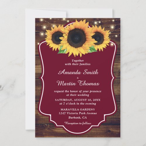 Rustic Burgundy Sunflower Greenery Wedding Invitation