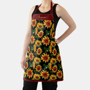 Rustic Burgundy Sunflower Personalized Fall Floral Apron