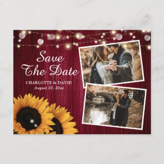 Rustic Burgundy Sunflower Save The Date Photo