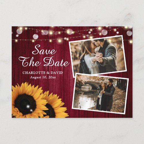 Rustic Burgundy Sunflower Save The Date Photo Announcement Postcard