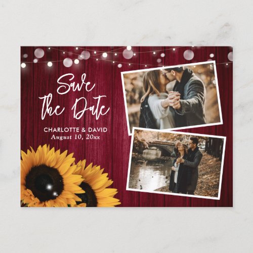 Rustic Burgundy Sunflower Save The Date Photo Announcement Postcard