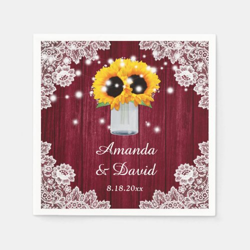 Rustic Burgundy Sunflower Wedding Paper Napkins