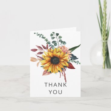 Rustic Burgundy Sunflowers Thank You Card