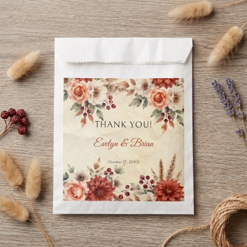 Rustic Burgundy Terracotta Fall Floral Wedding Favor Bag